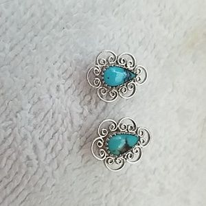 Genuine turquoise and silver stud earrings